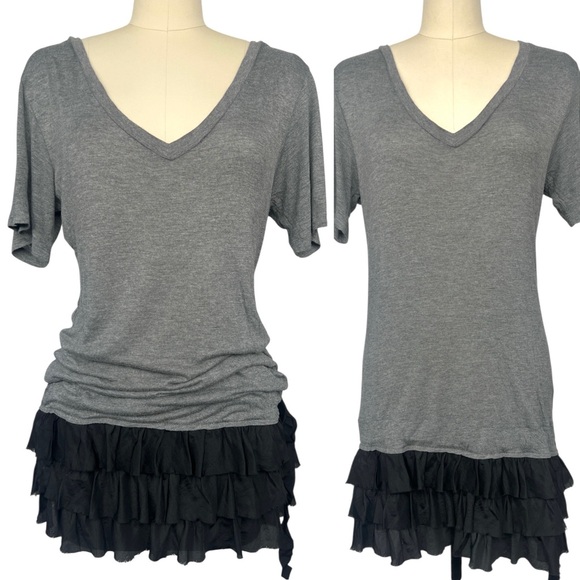 Young Fabulous & Broke Dresses & Skirts - Y2K Young Fabulous & Broke Sz M Mini Dress Tunic Top Grey T-shirt Silk Ruffle